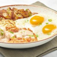 Biscuits & Turkey Sausage Gravy With Eggs · One large freshly baked buttermilk biscuit split in two with homestyle turkey sausage gravy,...