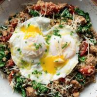 Power Breakfast Quinoa Bowl · Protein-packed quinoa, Italian sausage, house-roasted Crimini mushrooms and tomatoes, kale, ...