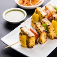 Paneer Tikka Shashlik · Delicious cubes of fresh cottage cheese marinated with turmeric yogurt sauce with red pepper...