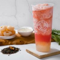 Lychee Dragon Fruit  · Lychee and dragonfruit blended with Jasmine green tea and ice. 

Crystal boba and smashed ly...