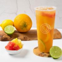 Signature Fruit Tea  · White Peach Oolong tea base- 
A concoction of freshly squeezed fruit juice. Includes passion...
