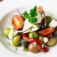 Feta, Olives And Peppers Salad · FETA e PEPERONI	
Feta, Olives, Peppers, Cucumber,Tomatoes,Arugula