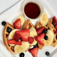 Belgian Waffle With Fruit · Crisp and fluffy cake.