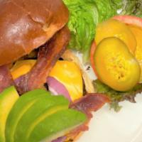 Jey Burger · Bacon and avocado burger.
