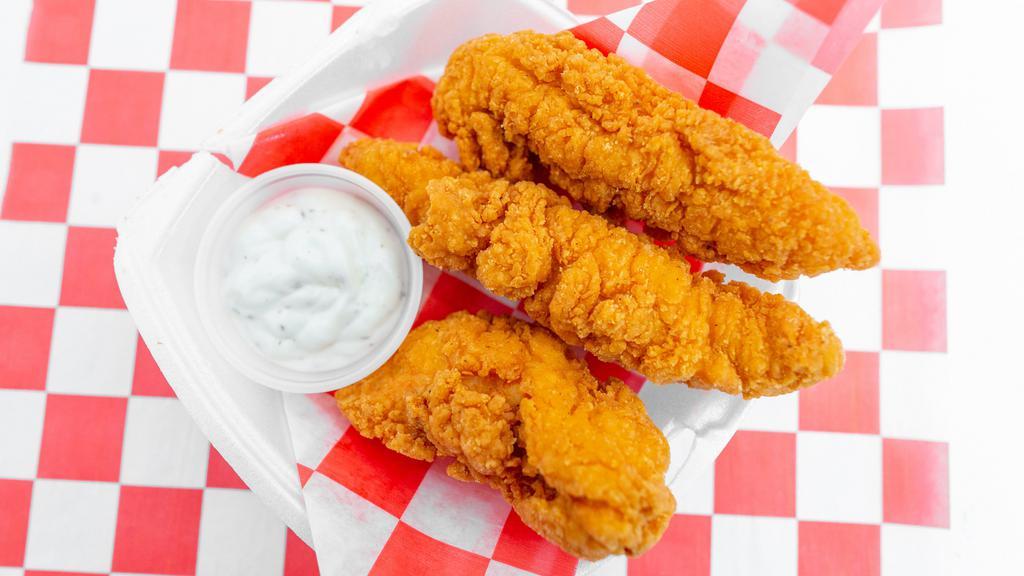 10-Piece Chicken Tenders · 10-piece chicken tenders comes with a choice of BBQ or buffalo or honey mustard sauce.