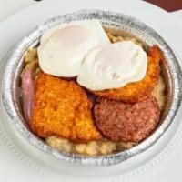 Tres Golpes (Mangu Special) · Two eggs, two cheese and two salami.