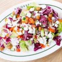 Mediterranean Chop Salad · cucumber, bell pepper, red onion, za'atar garbanzos, aged feta, herb vinaigrette