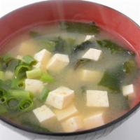 Miso Soup · Tofu, seaweed and green onion in miso paste broth.