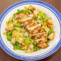 Grilled Chicken Caesar Salad · Romaine, Shaved Parmesan, Croutons, Caesar.