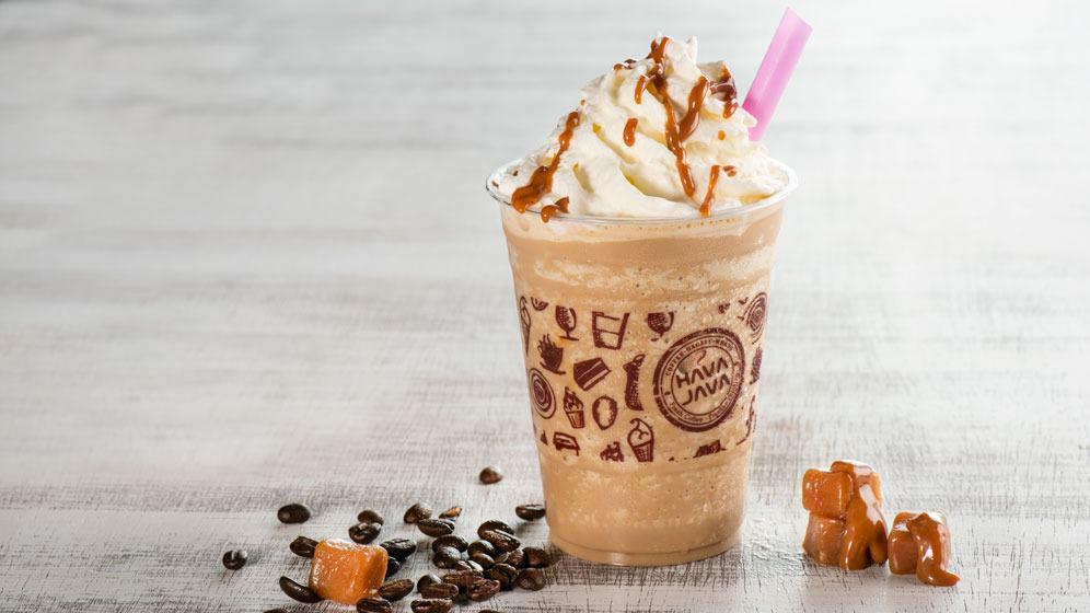 Toffee Java · Espresso blended with ice cream & our exclusive toffee caramel flavoring topped with whip cream.