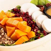 Fall Harvest Salad - Prepackaged · Spring mix base, honey roasted butternut squash, pecans, pumpkin seeds, quinoa, goat cheese,...