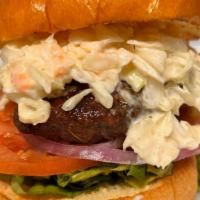 Coleslaw Burger With Coleslaw Dressing · Brioche bun, lettuce, tomato, red onions, protein and coleslaw mix, choice of protein chicke...