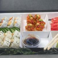 The Sushi Box* · Enjoy our stylish sushi box that includes 4 rolls, nigiri and/or crispy rice of your choice