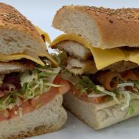 Yankee Chicken · Fresh Chicken Cutlets, American Cheese, Bacon, lettuce, tomato, mayo on a hero