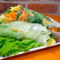 Fresh Spring Roll  · 1 Big Roll Cut in half yellow noodle fresh veggies 
Veggie or Shrimp