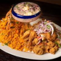 Mariscada · Our popular combination of our minced fish Leche de tigre, Peruvian crab, shrimps, calamari,...