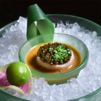 Yellowtail Tartare With Caviar · Nobu style tartare with caviar and wasabi soy.