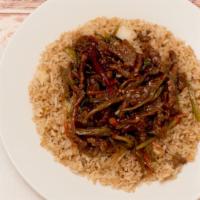 Shredded Beef Szechuan Style · Hot and spicy.