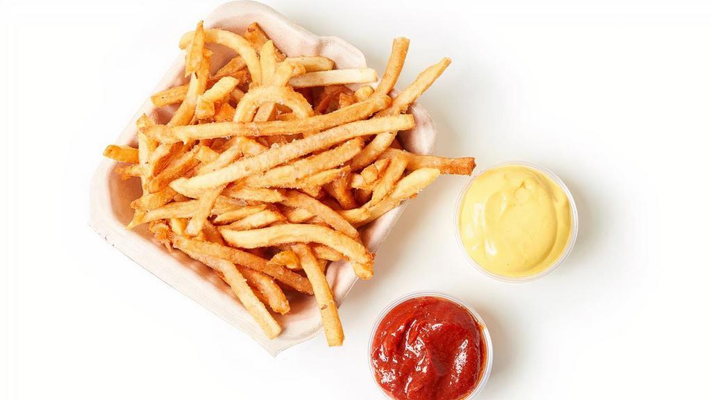 Taim'S Famous Fries · Fresh cut, crispy fries. Choose our signature saffron aïoli, harissa ketchup or both.