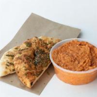 Red Pepper Babaganoush + Za'Atar Pita · Creamy and flavorful smoked eggplant, roasted red peppers, tahini & a blend of spices.   Ser...