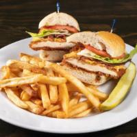 All American Chicken · Fried chicken cutlet, lettuce, tomato, bacon & melted american cheese