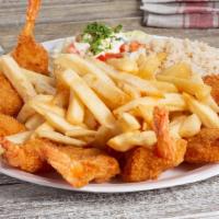 Loaded Seafood Fries · Delicious Fries, seasoned and fried to perfection. Topped with shrimp and crab meat.