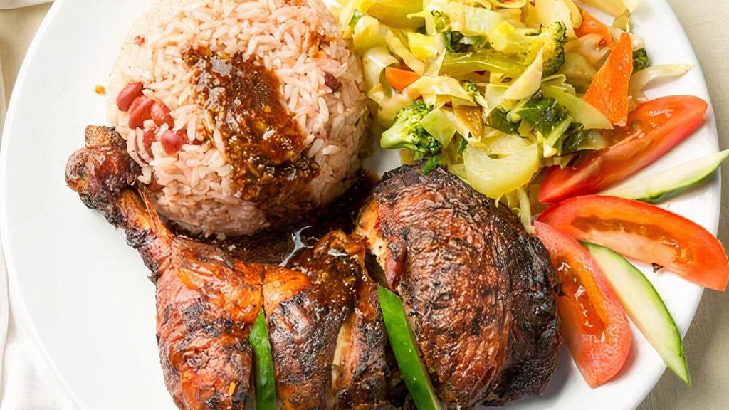 Jerk Chicken Lunch · With free can soda.