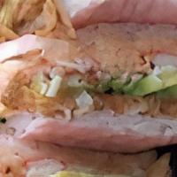 Ginkaku Sandwich · Spicy salmon crabmeat, lobster salad avocado and crunch, tobiko w. eel and spicy mayo, onion...