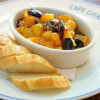 Spicy Oranges & Olives · French baguette or toasted pita. Vegan.