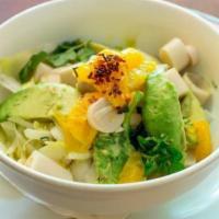 Hearts Of Palm · Endive, avocado, orange, chili flakes, and cilantro with lemon olive oil dressing. Vegan and...