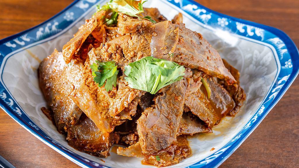 椒麻牛肉Multi-Spiced Beef With Cilantro · Slices of beef shank. in spicy sauce of Sichuan peppercorn topped with cilantro.