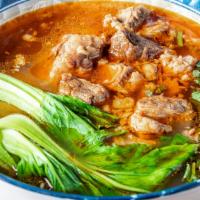 红烧牛肉面Braised Beef Noodles · Hearty beef flank, soy sauce, in prime beef broth, and bok-choy.