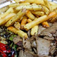 Gyro Platter · served with fries or rice, grilled vegetables, tzatziki sauce & pita bread and choice of Gre...