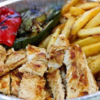 Grilled Chicken Platter · served with fries or rice, grilled vegetables, tzatziki sauce & pita bread and choice of Gre...