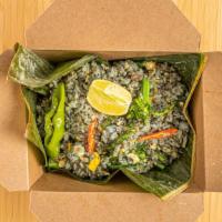 Fried Rice With Chinese Broccoli & Anchovies · Butterfly pea flower jasmine rice, Chinese broccoli, anchovies, egg.
