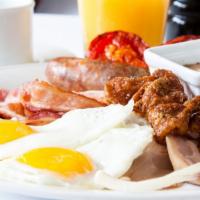 Breakfast Platter With Sausage · Fresh eggs, savory sausage, home fries, and toast.