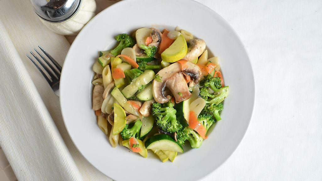 Primavera Pasta · Red or white with mixed vegetables.
