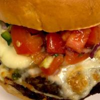 Blackbean Burger · Pepper Jack | Pico De Gallo | Roast Jalapenos | Chips | Pickle