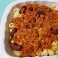Mississippi Mac N Cheese · Vegan red lentil chile atop our delicious mac n cheese