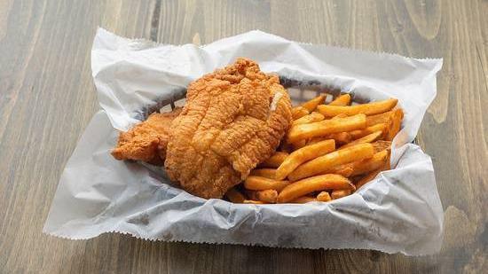 Fried Catfish Basket · Served with a side of your choice, fries, onion rings, sweet potato fries, coleslaw, potatoes or corn on the cob.