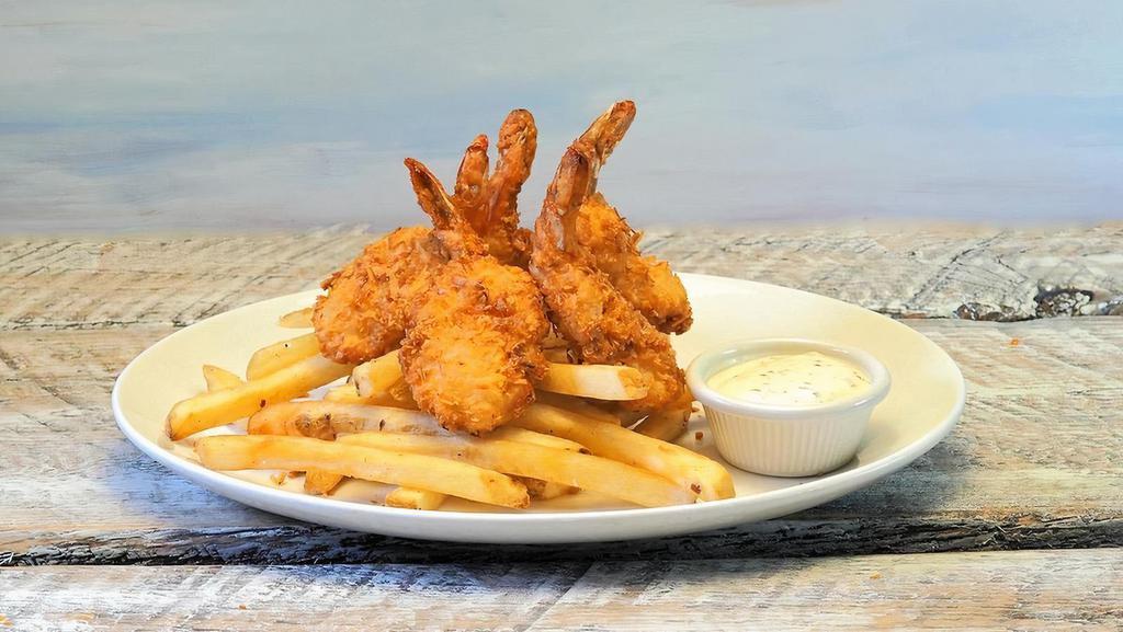 Crispy Coconut Shrimp · Jumbo shrimp crusted with coconut, fried and served with sweet pineapple dipping sauce and French fries.
1390 Cal.