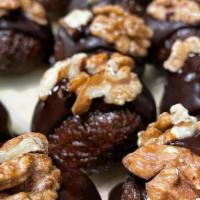 Brownie Bites · Almonds. Dates. Raw Cacao. Hemp Seeds. Walnuts. Coconut Oil. Maple. Himalayan Salt. Cacao Ga...