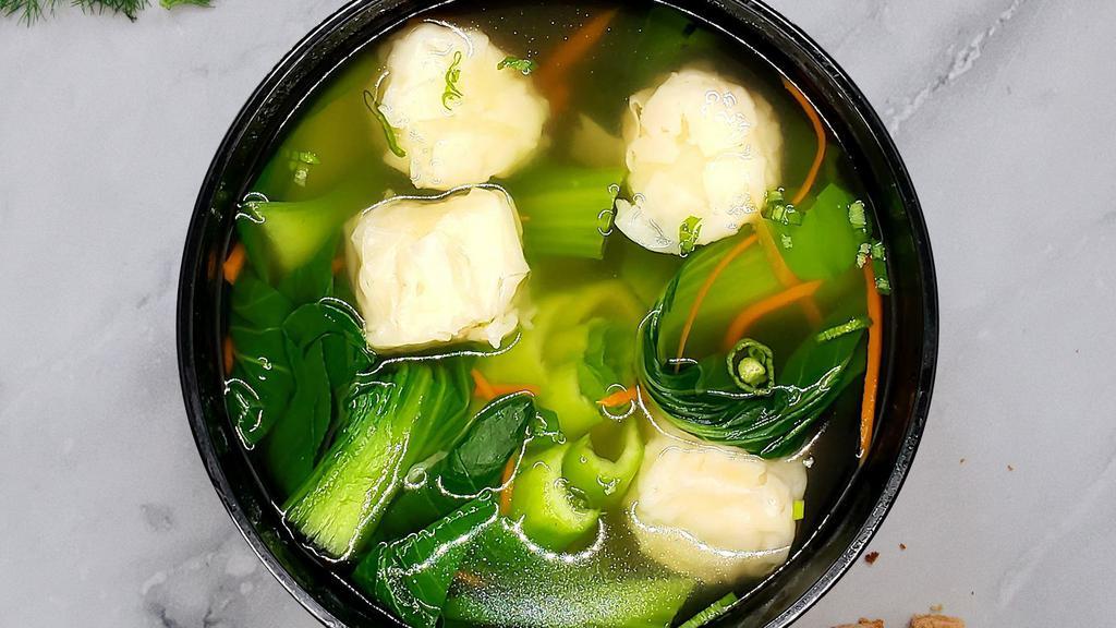 Shumai Soup · 4 pieces shrimp dumpling and Vegetables.
