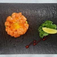 Yuzu Tartar · Fresh bluefin tuna, fresh salmon or fresh yellowtail, avocado, masago, quail egg  with yuzu ...