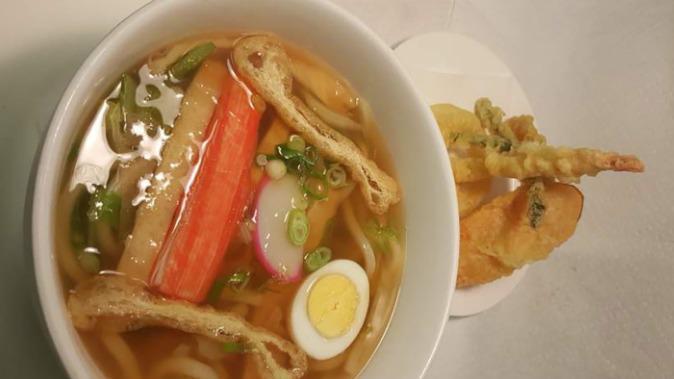 Tempura Udon Soup · Batter fried shrimp and vegetable with udon noodle in soup.