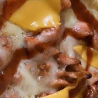 Chicken Bbq Pizza · BBQ chicken with mozzarella cheese and American cheese.
