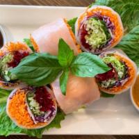 Summer Roll (6) · Lettuce, carrot, purple cabbage, beet root and basil.