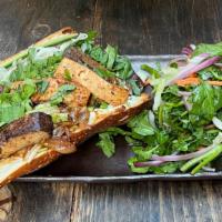 Marinated Tofu Bánh Mì · French baguette, mushroom pate, pickled carrot & daikon, cucumber, mint, cilantro, jalapeño,...