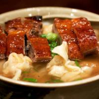 Roast Meats(Duck) W. Noodles Soup · roast slices of duck meat with wonton noodle in soup