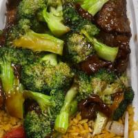 Beef With Broccoli Combo · Served with egg roll and pork fried rice.